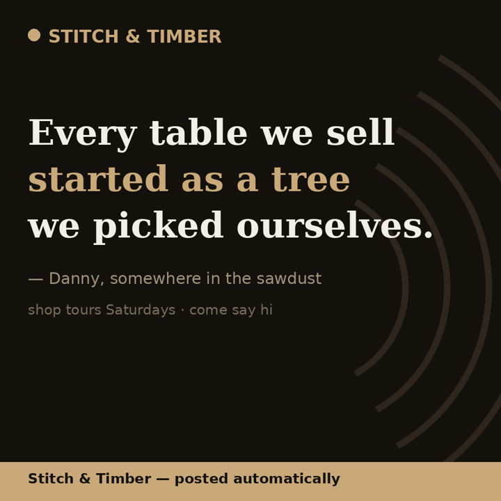 Behind-the-scenes-format sample post: a woodworking studio's maker quote