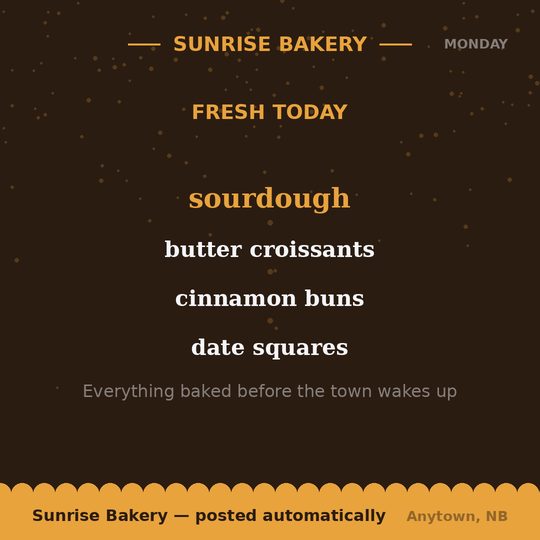 Bakery sample: chalkboard-style list of what's fresh today